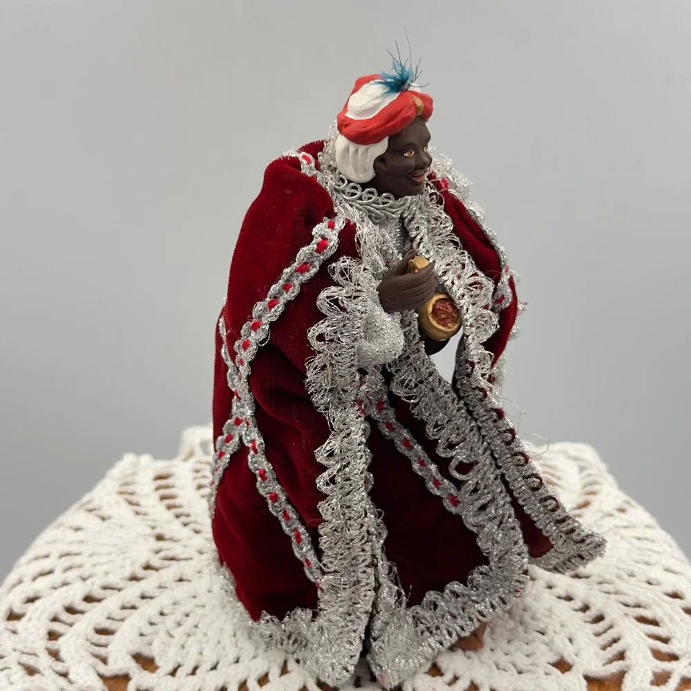 G. Devouassoux Santon‎ de Provence King Balthazar Magi Red Velvet Silver 7.5in